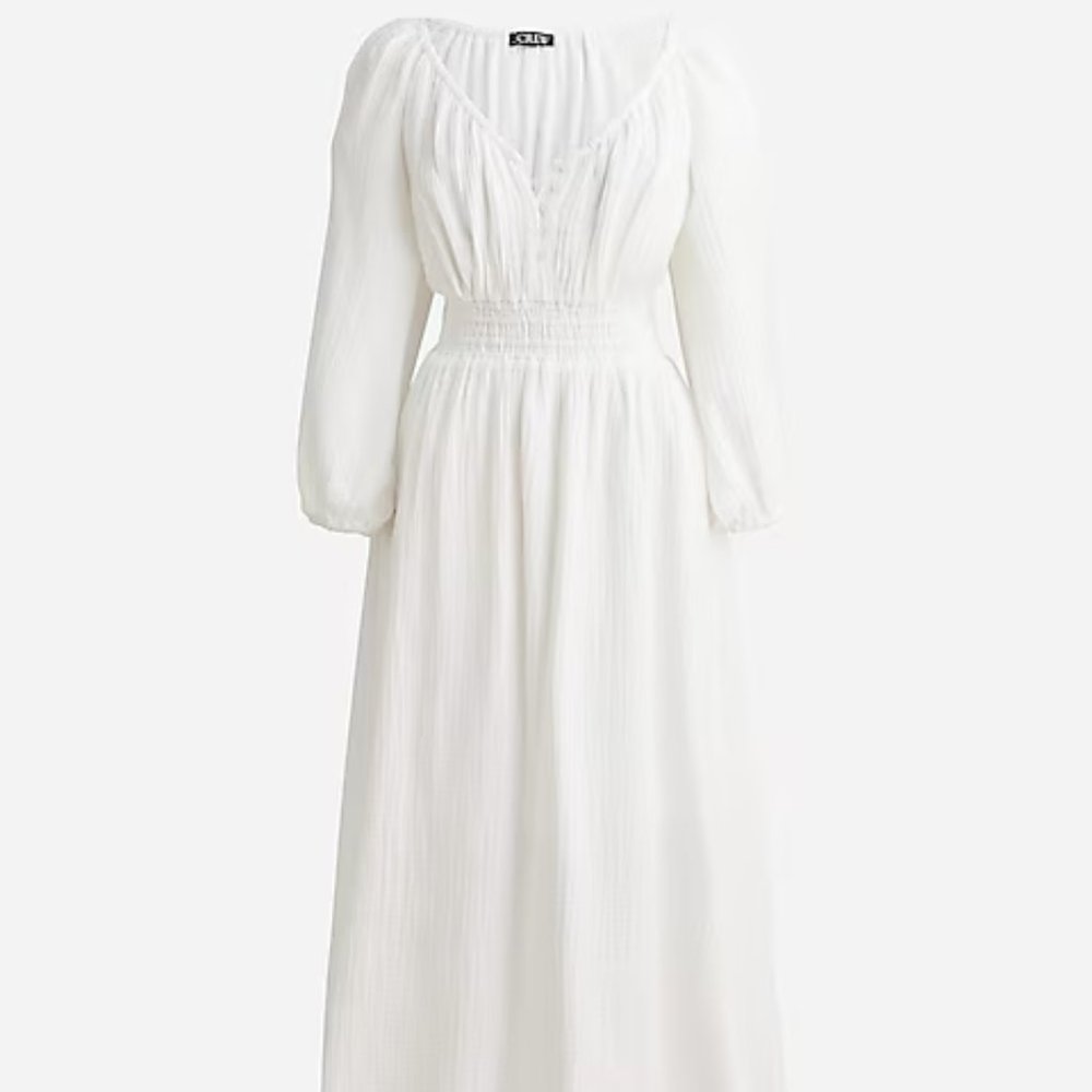 White V-neck Midi Dress in Soft Gauze